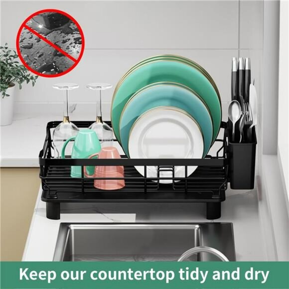 Stainless Steel Dish Drying Rack with Drainboard Utensil Holder Kitchen Counter - Picture 6 of 8